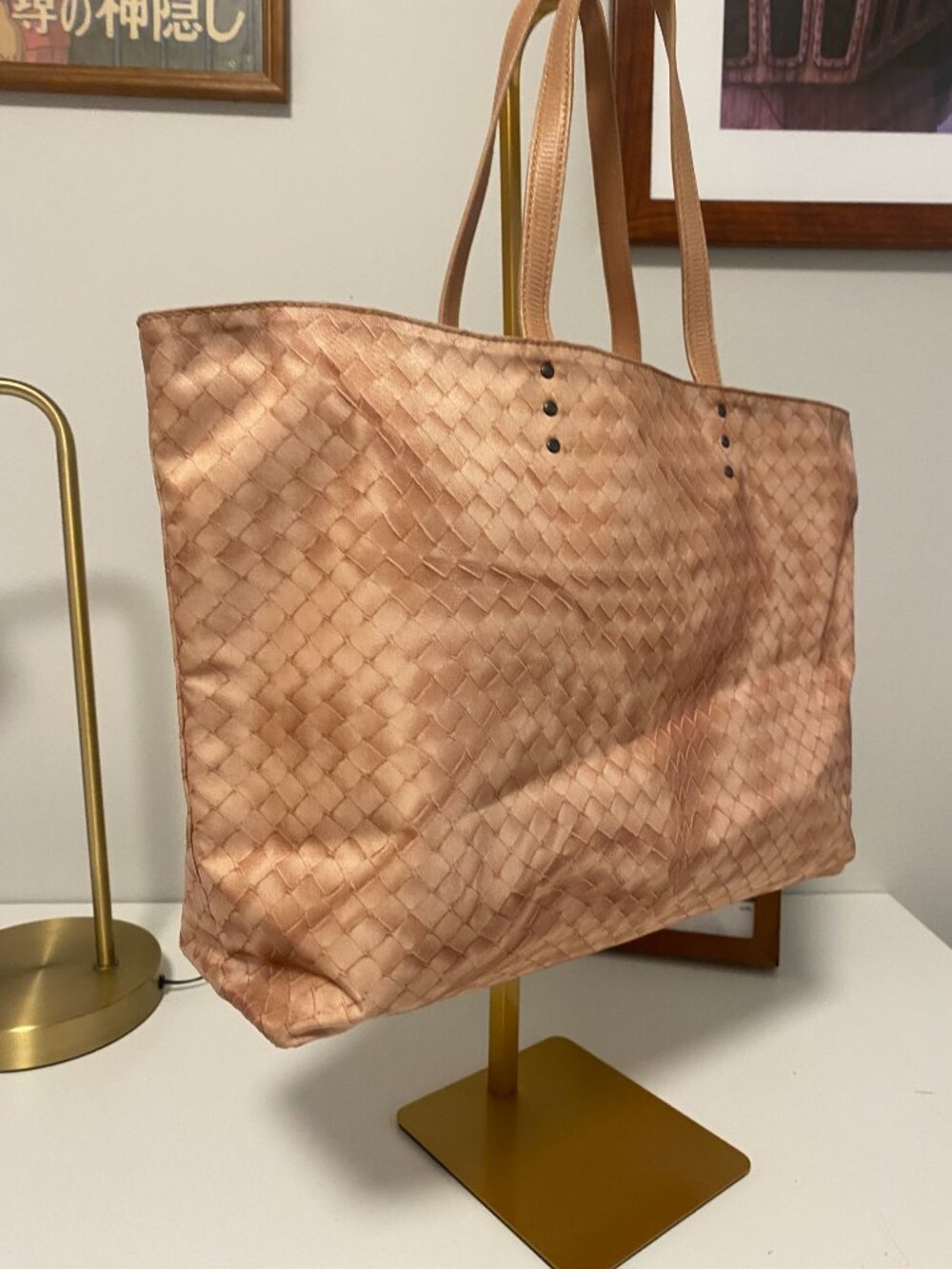 Authentic Bottega Veneta Nylon Intrecciolusion Medium Tote Bag in Peach - Picture 12 of 16